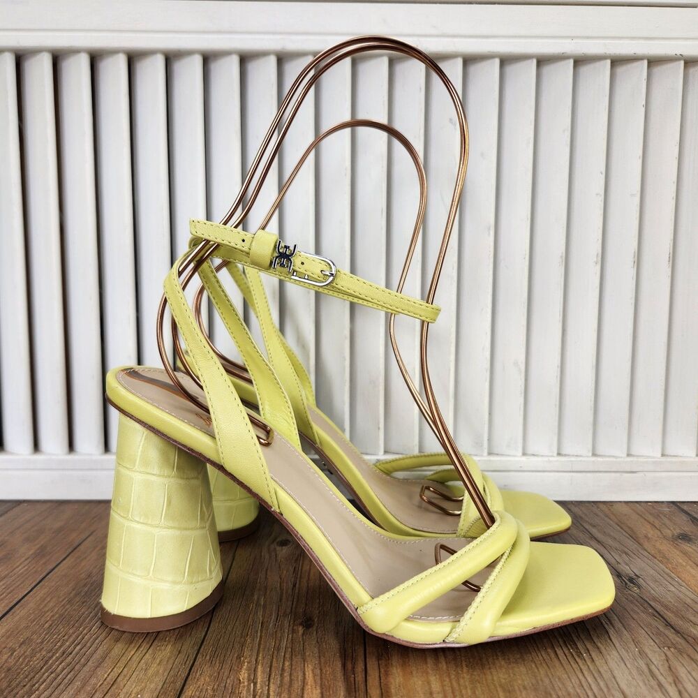 Sam Edelman Kia Block Heel Leather Sandals Womens Size 6.5 M Kiwi Green Heels